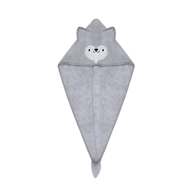 

Cartoon Animal Shape Water Absorption Hair Drying Towel with Button Quick Dry Head Wrap Turban Shower Bath Cap