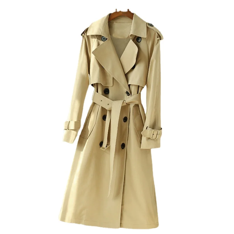 Plus size women's spring and autumn new British windbreaker women's mid-length over-the-knee coat