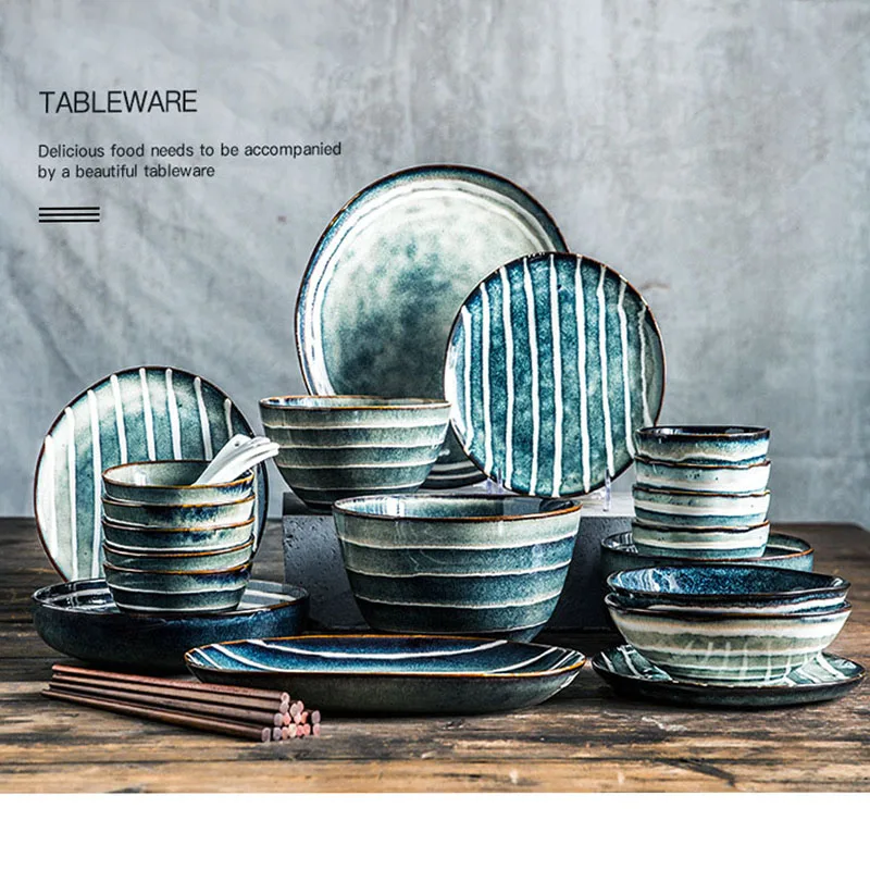 

LingAo Crockery set household Nordic style retro ceramic plate and bowl combination creative net red sun type individual tablewa