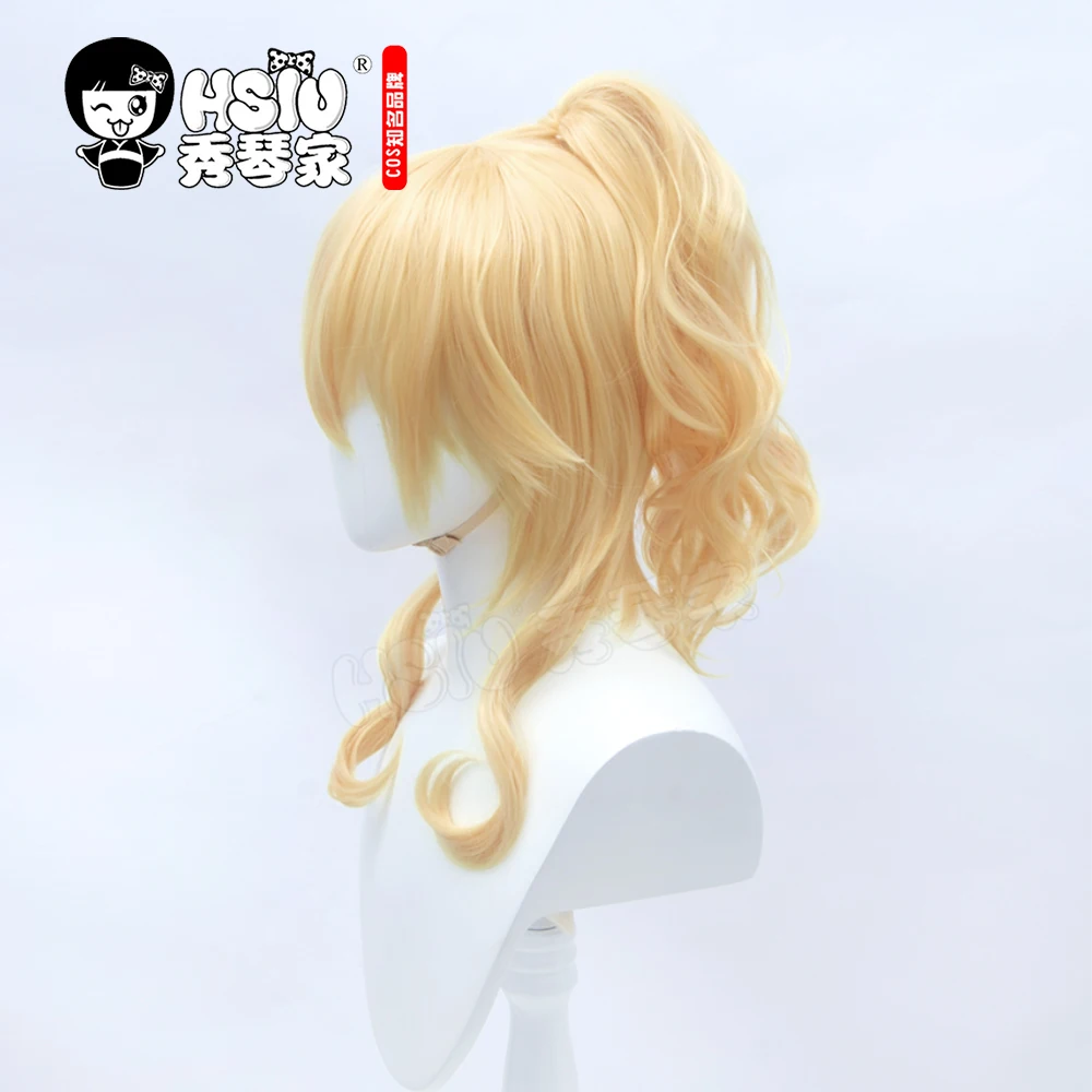 HSIU игра Genshin Impact Косплей джинсовый парик Золотой конский хвост короткие волосы +
