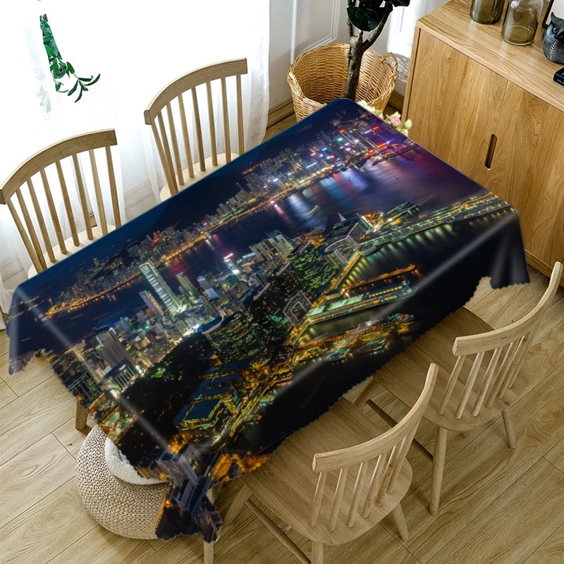 Скатерть прямоугольная/круглая из хлопка с 3d изображением часовой башни здания