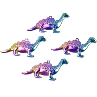 5pcs rainbow color dinosaur pendant alloy charms accessory jewelry for women diy necklace earring metal bulk wholesale