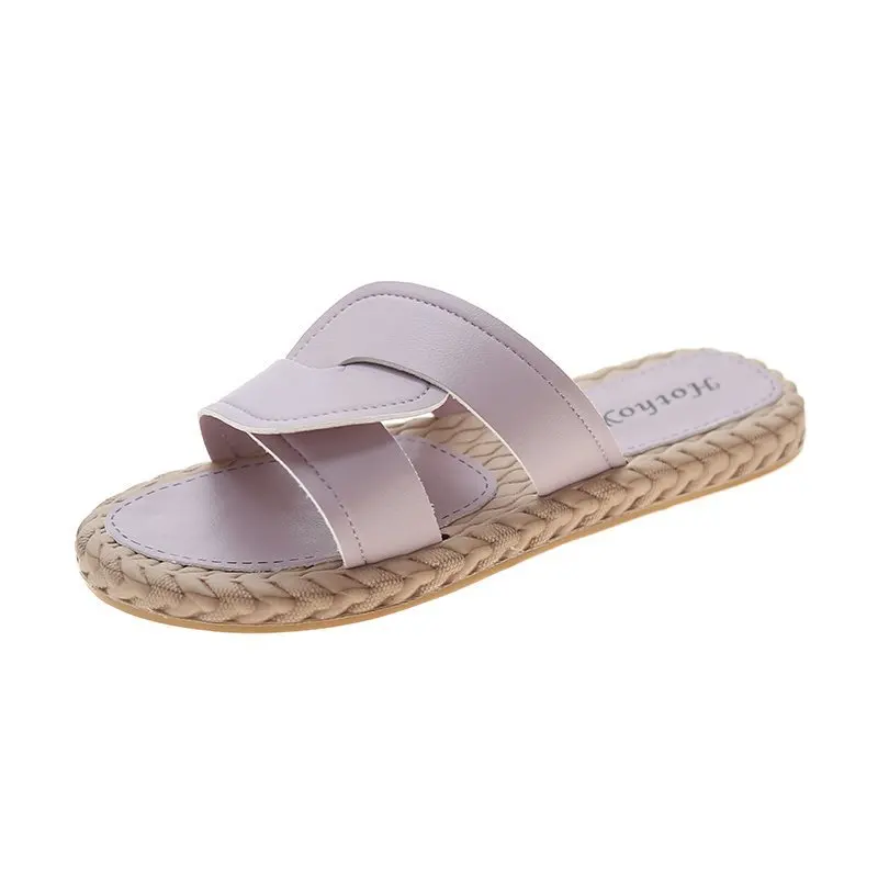 

Shoes Home Slippers Women's Slides Shale Female Beach Pantofle Low Massage Sabot 2021 Soft Flat Rome Fabric Basic Rubber PU Hoof