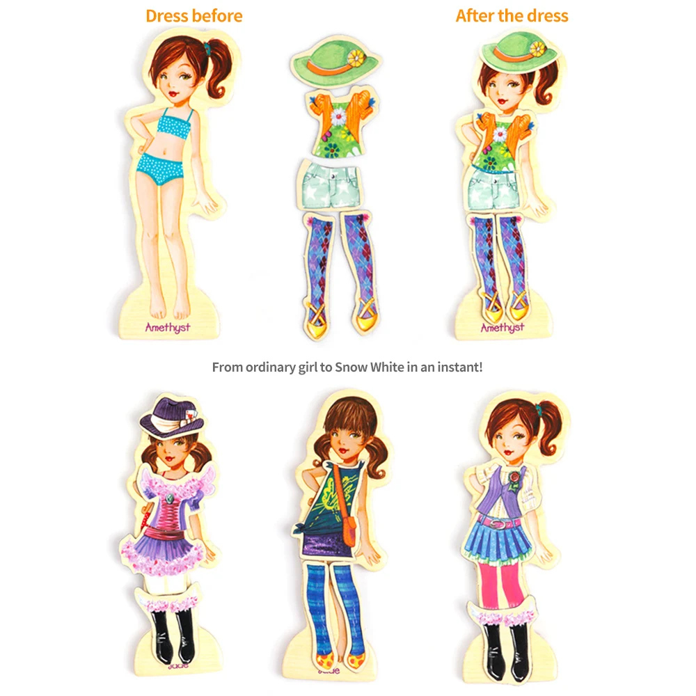 

63 Pcs Cartoon Girl Change Clothes Wooden Puzzles Montessori Educational Dress Jigsaw Toy For Children Boys Girls Toy