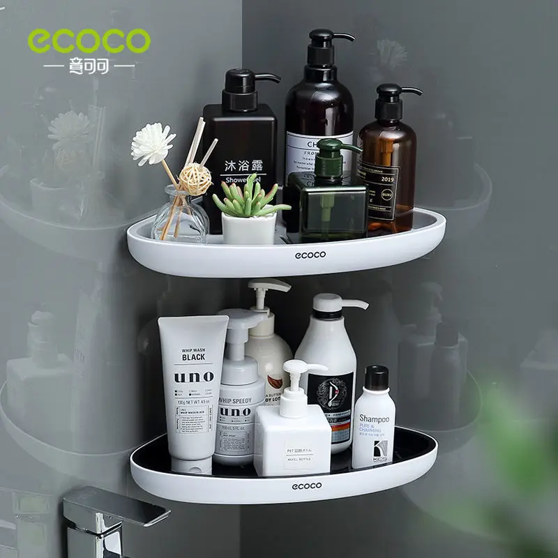 

ECOCO Corner Bathroom Organizer Shelf Shampoo Cosmetic Storage Rack Wall Mounted Kitchen Household Items Bathroom Accessories