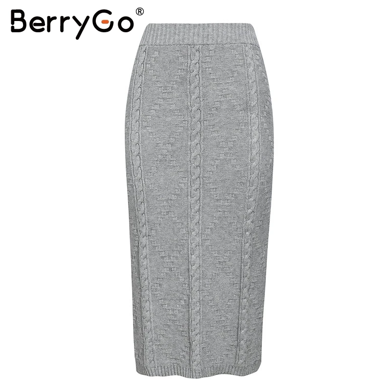 BottomGray BerryGo вязаное женское платье из двух частей элегантное осенне-зимнее дамское платье с длинными рукавами элегантные вечерние женские платья-свитера - Цвет: BottomGray