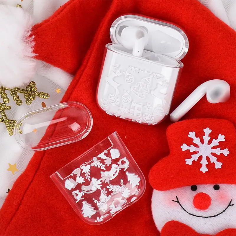 Чехол для наушников с рождественским рисунком Белый защитный чехол беспроводных