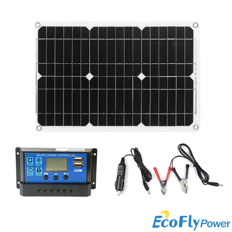 12V 60W Protable Solar Panel Kit 2 USB Ladegerät Port mit 10A Solar Laderegler Off Grid Monokristalline modul