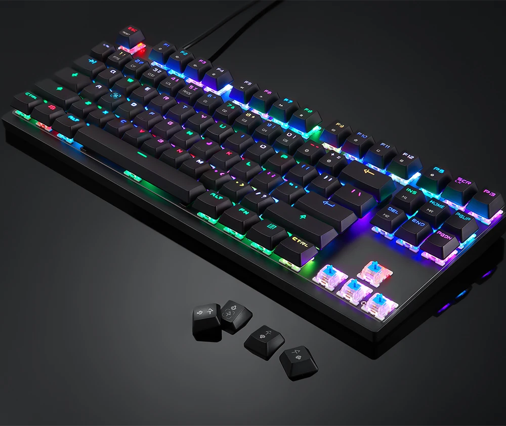 Английская/Русская игровая RGB механическая клавиатура светодиодный USB Проводная 87 клавиш Лазерная эргономичная клавиатура для ПК компьютерный геймер