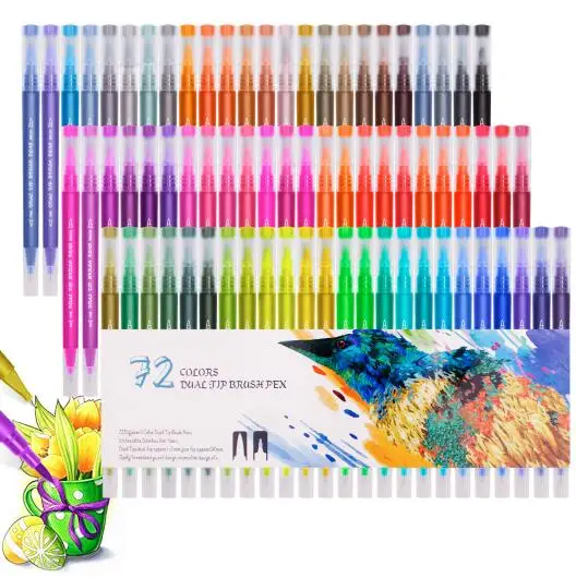 72 Colors Двойная щетка ручки Набор для рисования 60/72/100 Цвет ing каллиграфия/чертёжное перо воды Цвет кисть офисные и школьные принадлежности - Цвет: 72 Colors