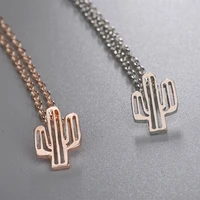 stainless steel necklace for women lovers gold and silver color cactus pendant necklace engagement jewelry