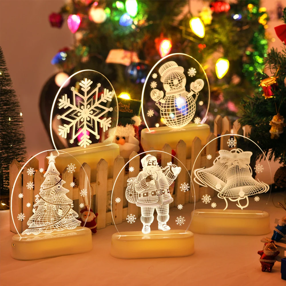 

Christmas Decorations Home Tree Elk Christmas 3D Acrylic USB Night Light Xmas Gift 2021 New Year Home Decore Garland Ornaments