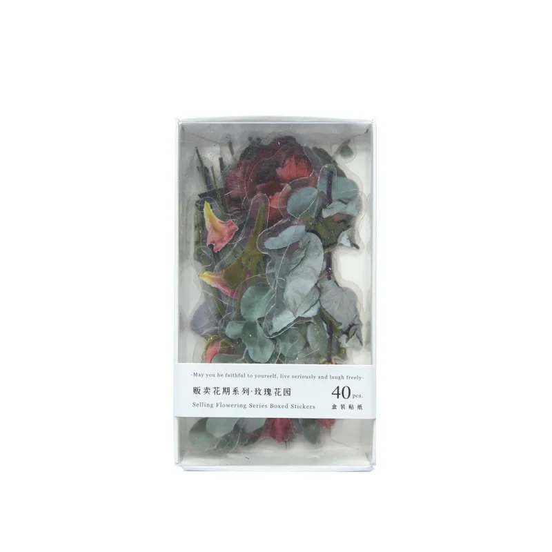 

BULA 40pcs/box Vintage Flower Stickers for Ablum Diary Scrapbooking Journal Decoration Label Sticker Kawaii Stationery