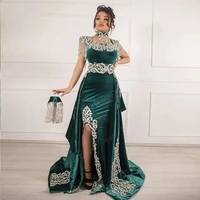elegant green velvet evening dress karakou algerien 2022 sexy mermaid long prom dresses with slit plus size arabic dubai party