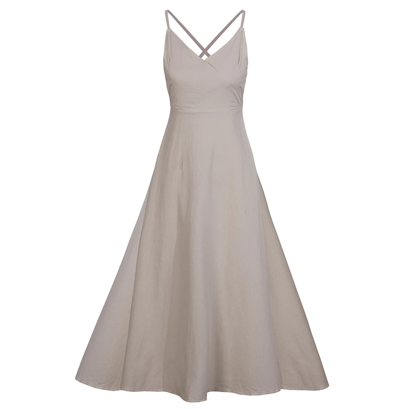

Women Back Bow Elegant Summer Backless Slip Sundresses Beach Long Clothing Back Cross Strap Midi Clothes