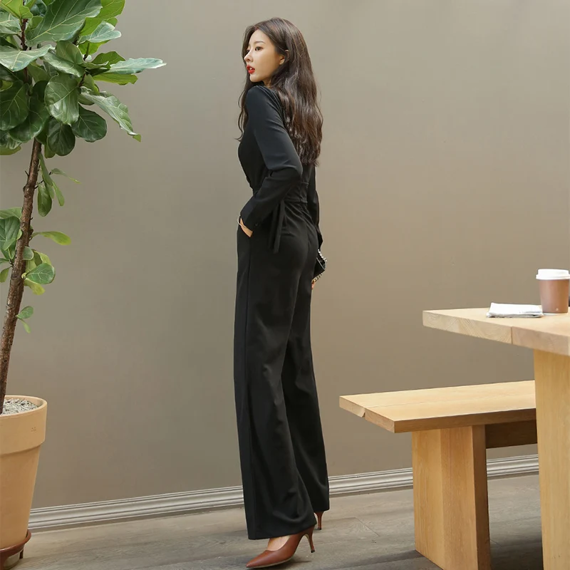 New Fashion Spring Office Lady  Elegant Jumpsuit High Waist Long Sleeve Autumn Casual Overalls For Women