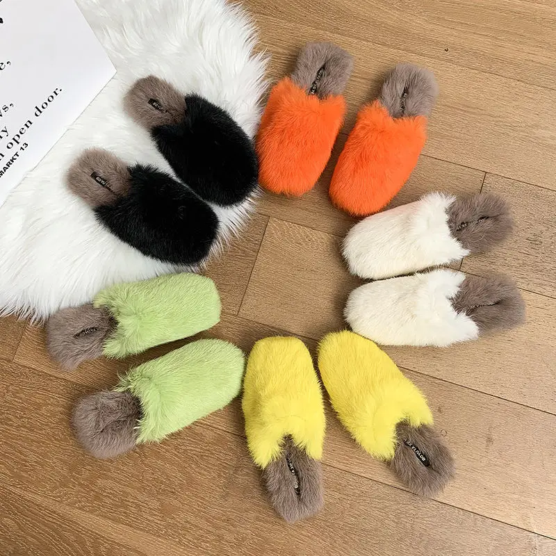 

Winter New Women's Plush Slippers Indoor Warm Cotton Slippers Simple Candy Color Casual Ladies Shoes Fashion Non-slip Convenient