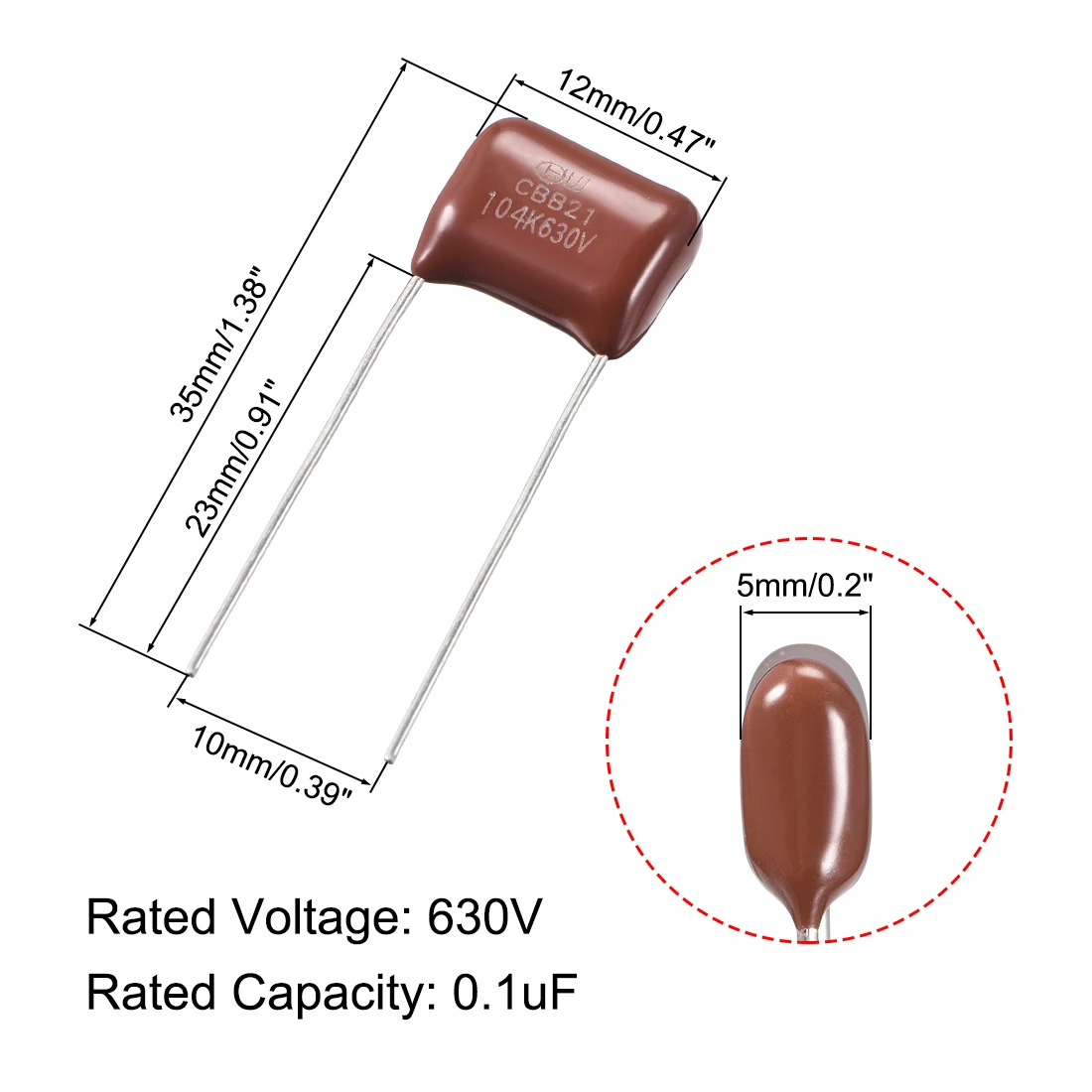 

uxcell CBB21 630V Metallized Polypropylene Film Capacitors for Electric Circuit Energy Saving Lamp 630V 0.1uF 5pcs