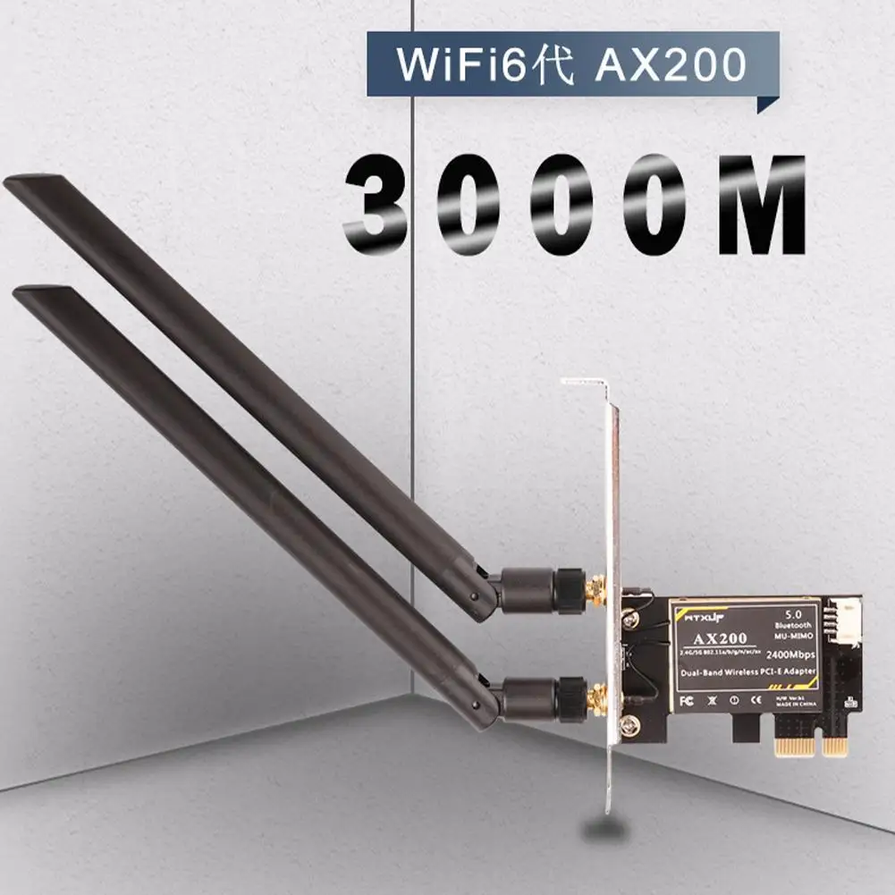 

Desktop Built-in PCI-E Wireless Network Card Bluetooth-compatible10 AX200 5.0 3000M WiFi6 For win / Linux / Dual Freque