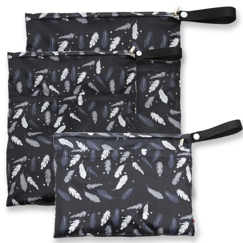 Bolsa de pa&ntilde;ales estampada para beb&eacute;, impermeable, pa&ntilde;al seco, con cremallera, bolso para cochecito, bolsa de viaje al aire libre, bolsa de almacenamiento de pa&ntilde;ales-1