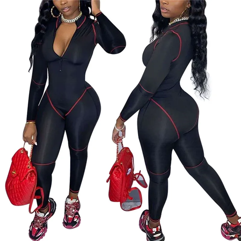 

Женские пикантные, один размер, комбинезон одиного костюма осенне-весенние сапоги выше колена на молнии с длинным рукавом в красно-белую по...