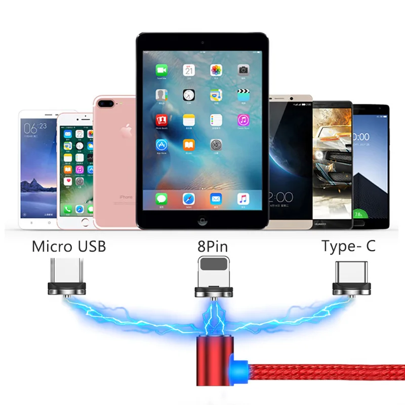 Магнитный зарядный кабель Micro usb type C 8 Pin для USB шнура мобильного телефона 90
