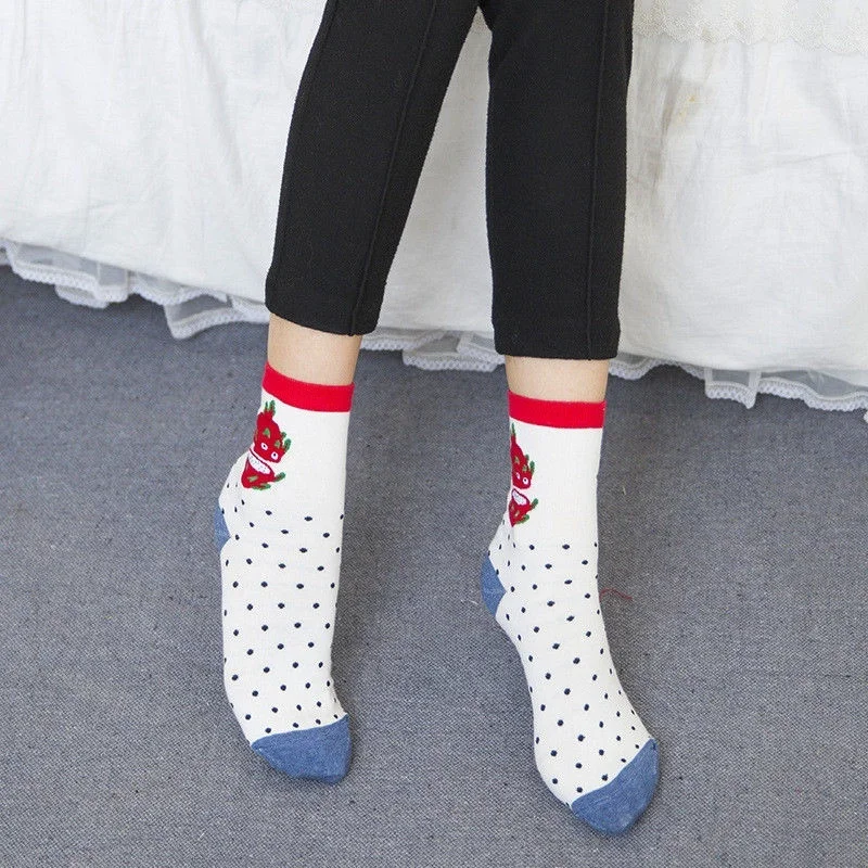 Женские хлопковые носки с принтом груши и фруктов длинные вышивкой в стиле ретро