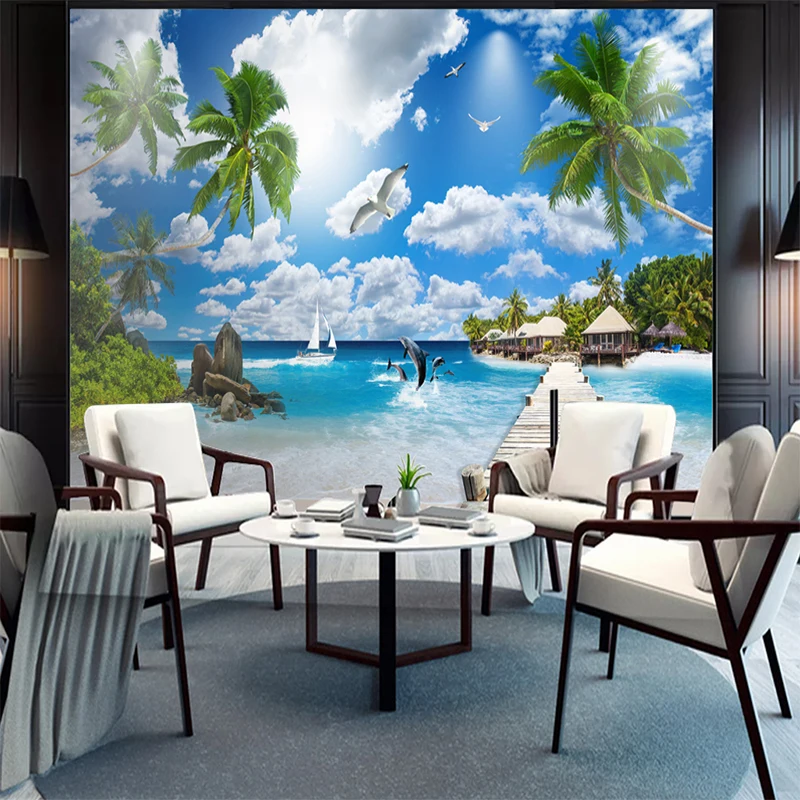 Diantu Maldives морской пейзаж 3D обои кокосовой пальмы диван гостиная ТВ фон стены пляж обои фрески
