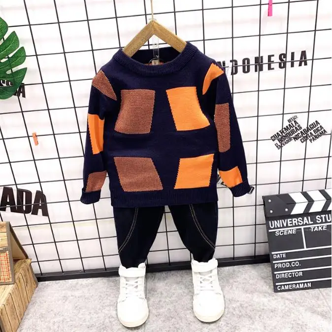 

Baby Boys Cartoon Clothing Sets Children Autumn Winter Clothes Cute RKnit sweater + jeans for Baby Boys Girls Kids Clothes