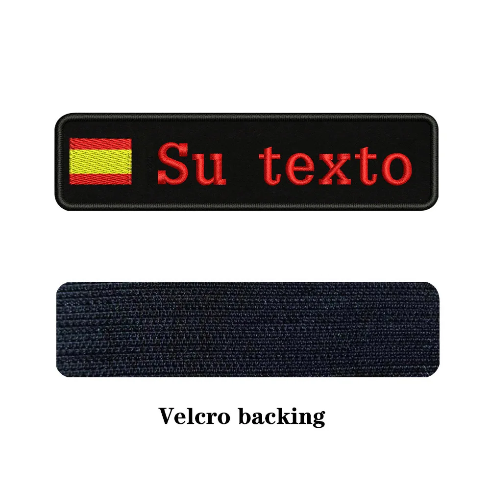 red-Velcro На заказ Вышивка Флаг Испании имя или заплатка с текстом 10 см* 2,5 см значок Утюг на или липучке Подложка для одежды брюки рюкзак шляпа - Цвет: red-Velcro