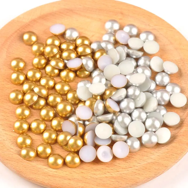 Матовые золотые/серебряные полукруглые жемчужные бусины плоские Кабошоны