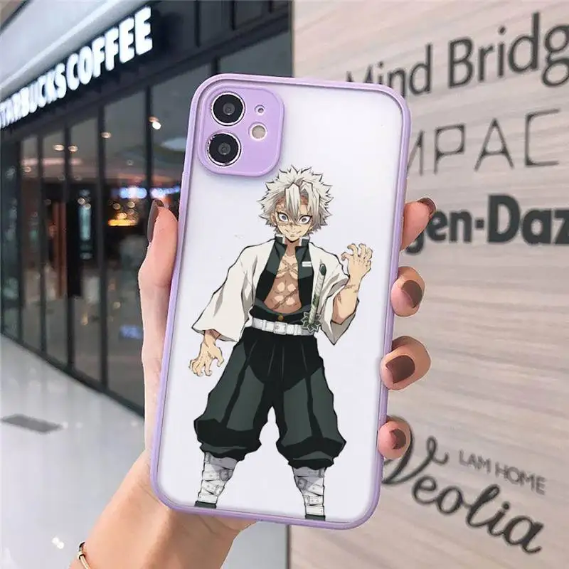 

Anime Demon Slayer Phone Case purple matte transparent For iPhone 7 8 x xs xr 11 12 pro plus max mini Clear Funda