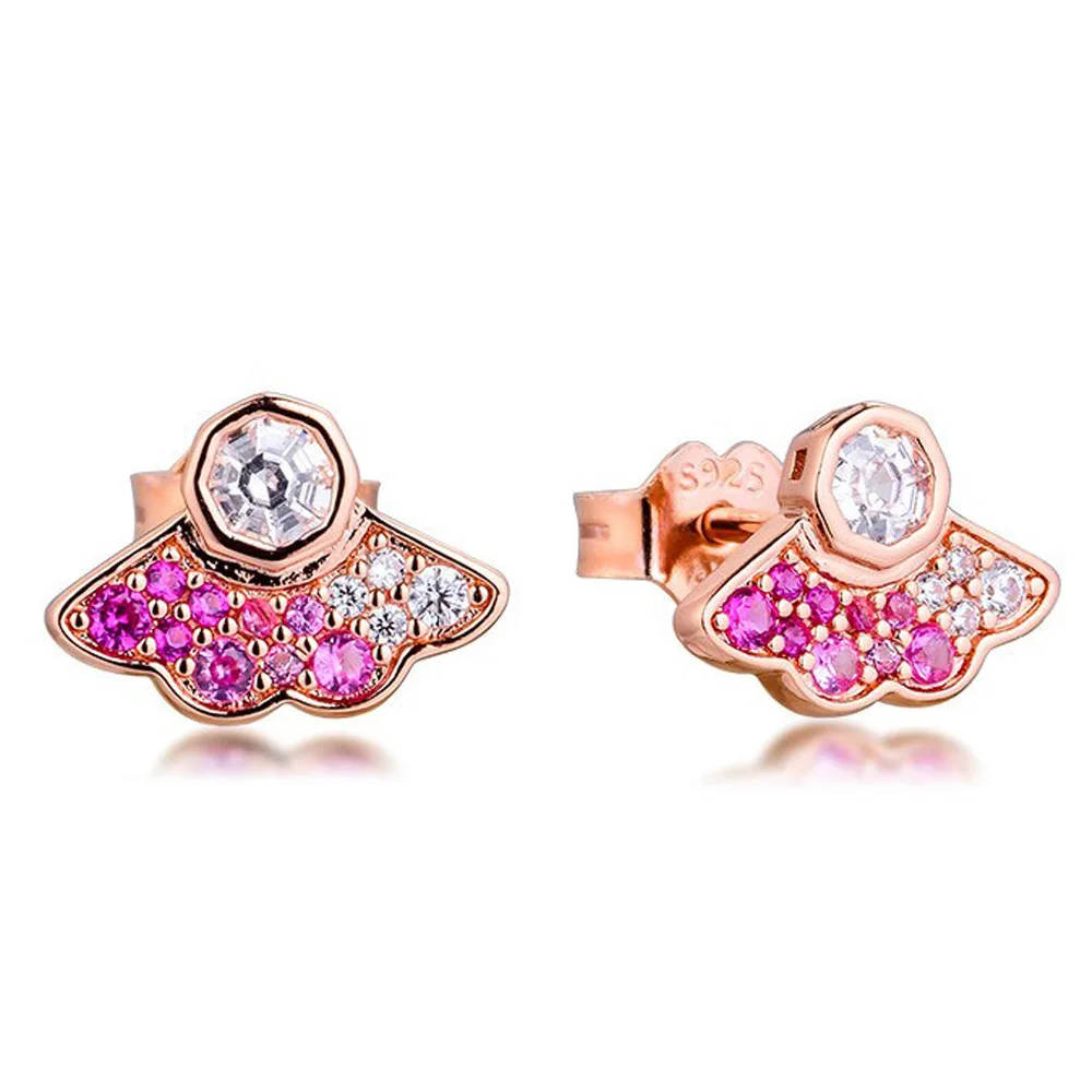 

Rose Gold Pink Butterfly Stud Earrings with Bling Zircon Stone for Women Fashion Jewelry Korean Earrings S925 Sterling Silver