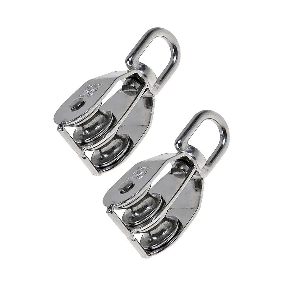 

2pcs M20 Stainless Steel Double Sheave Swivel Eye Rope Pulley Block Wheels