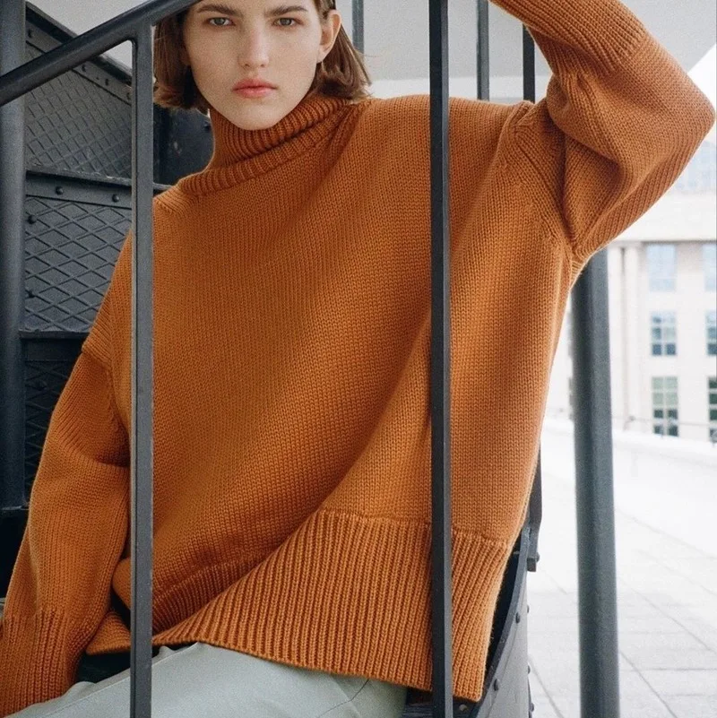 

Oversized Women's Turtleneck Sweater Solid Full Length Sleeves Women Knitted Pullover Sweaters Office Lady Clothes Autumn Winter