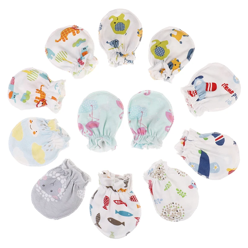 

3Pairs/set newborn protection face cotton mittens fashion baby cartoon print gloves