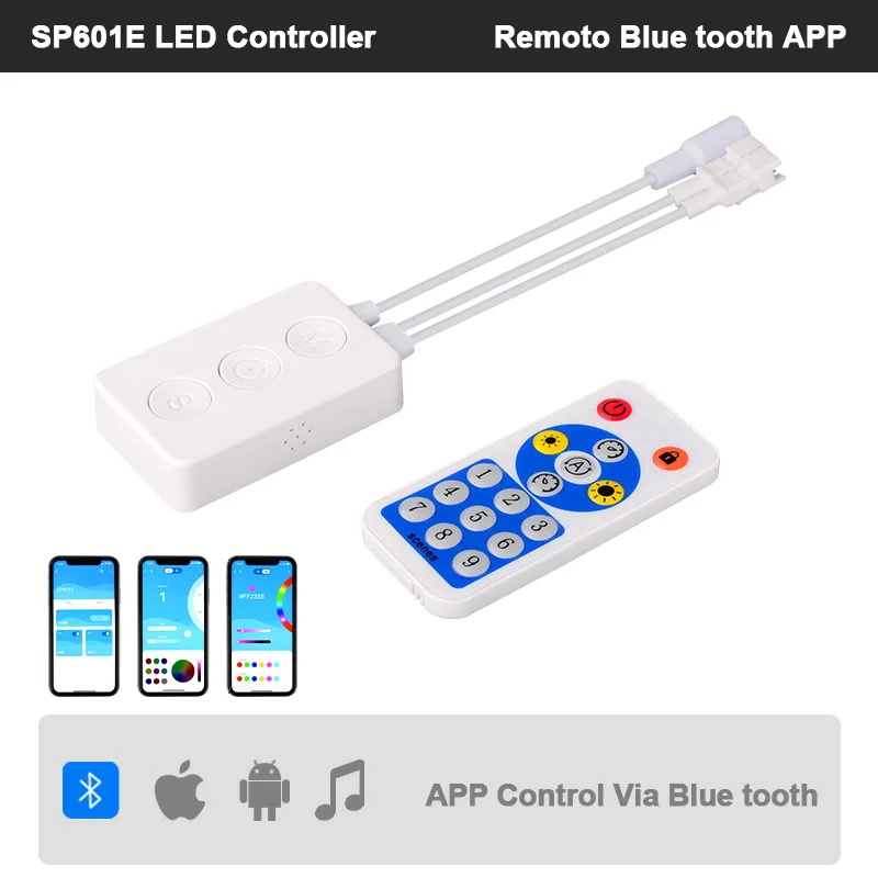 Фото Контроллер для светодиодных лент Pixel Led Strip SP105E SP601E SPI RGBIC с Bluetooth, музыкальным и радиочастотным пультом ДУ для светодиодных лент WS2811 WS2812B SK6812, DC5V-24V №1
