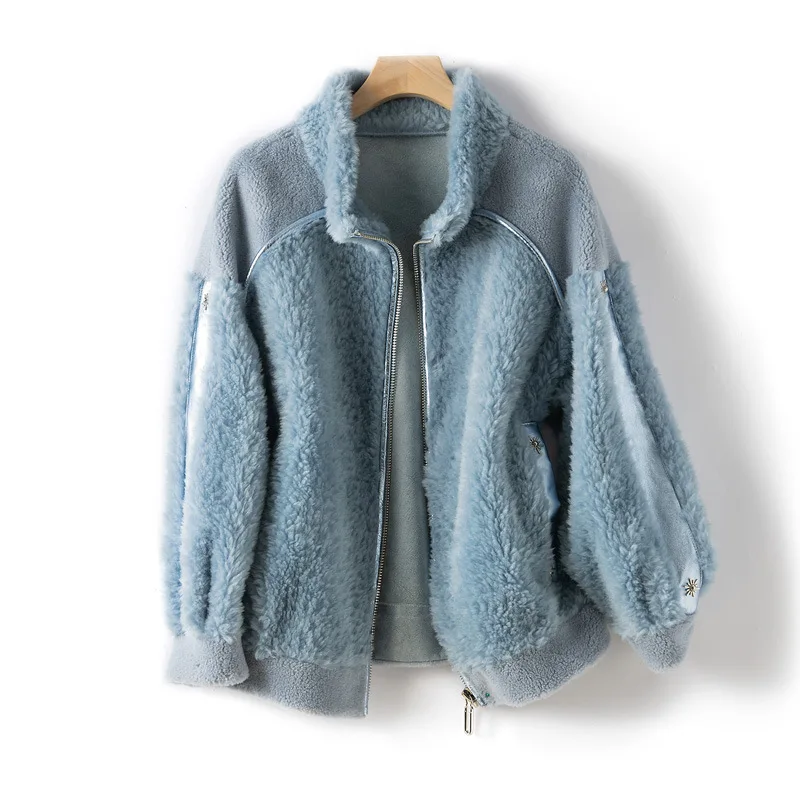 Пальто из натурального меха женская зимняя розовая кожаная куртка 2021 корейские