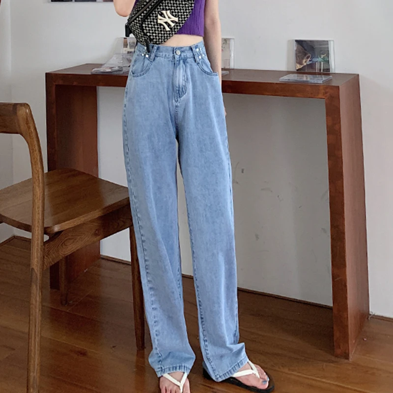 

Women's Casual Pants Distressed Straight Denim Jeans Sexy Casual Fashion Comfortable Versatile Denim Ladie Wide Leg Trousers