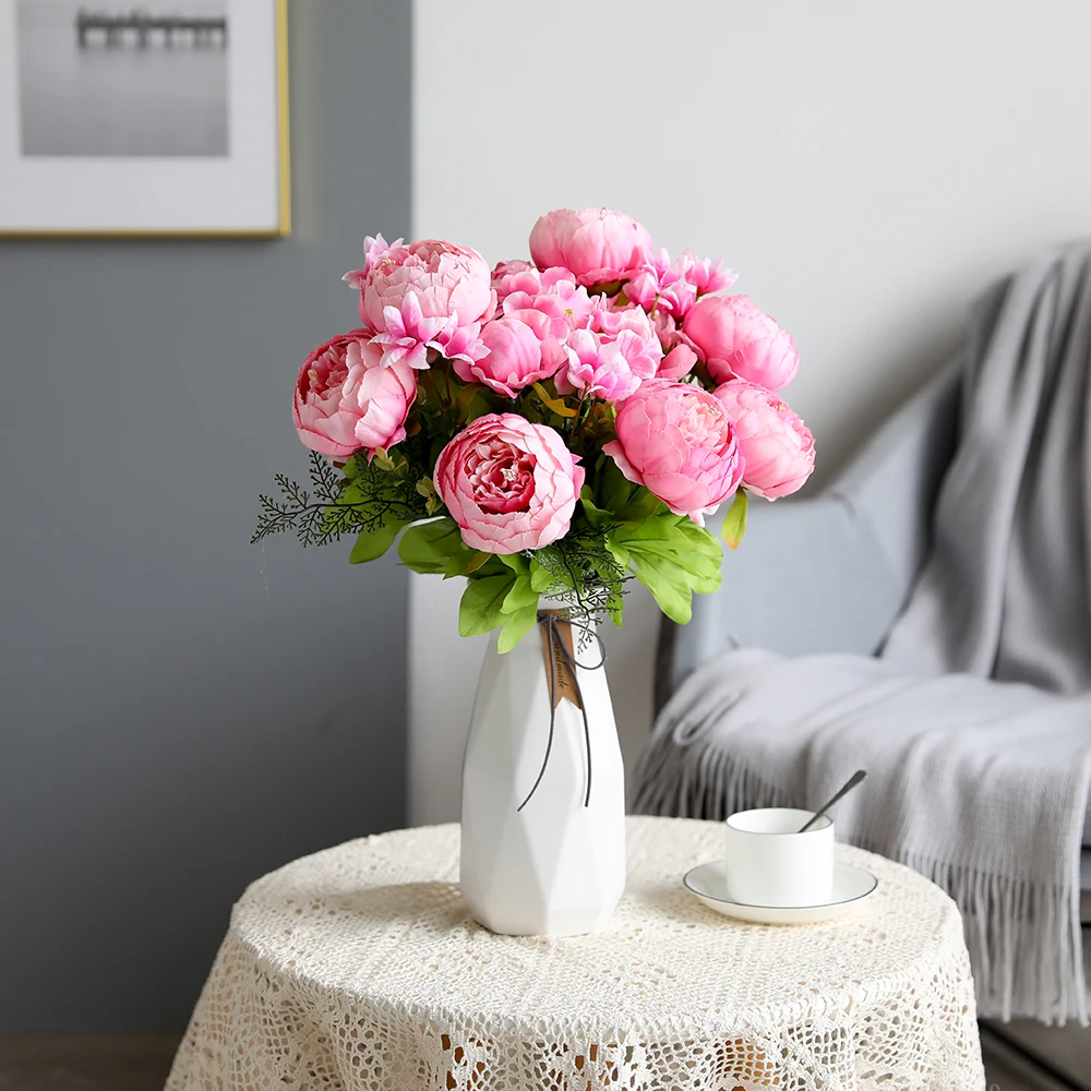 

Luyue Artificial Flowers Wedding Vintage European Peony Wreath Silk Fake Flowers Heads Home Festival Decoration 13 Branches