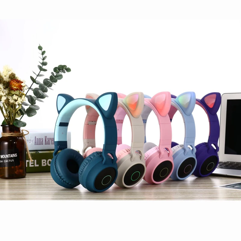 LED Light Cute Cat Ear Headphones Bluetooth 5.0 Stereo Foldable Wireless Headset With Mic Support TF Card FM Radio 3.5mm Plug |