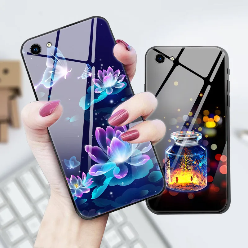 Закаленное стекло чехол для Vivo Y81 чехол Жесткий ПК цветная задняя крышка для Vivo Y81 Y 81 чехол Vivo 1808 бампер для телефона VivoY81 6,22"