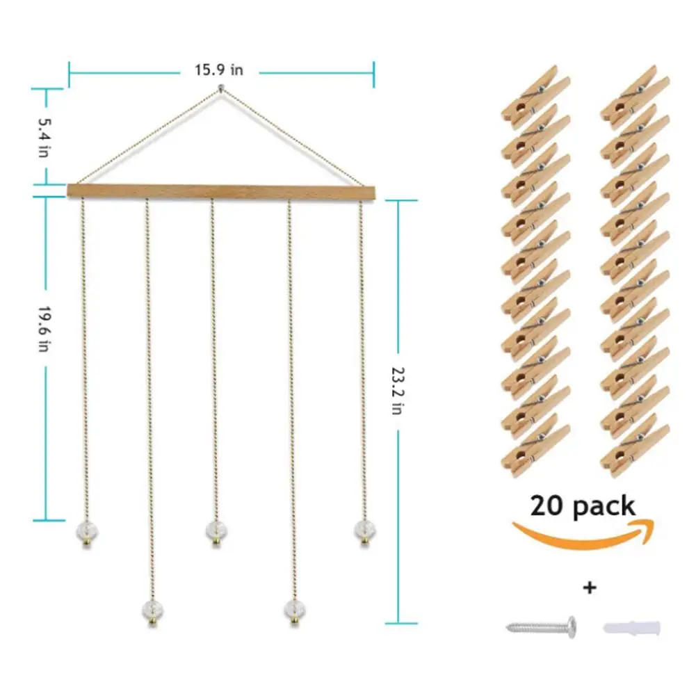 Wood Golden Chain With Crystal Pendant 16x29 Inch Photo Display Picture Frame Collage Multi 20 Clips | Дом и сад