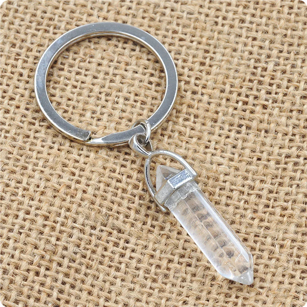 White crystal 1 шт. модные Натуральный камень кулон брелок натуральный Кварцевый камень, кольцо для ключей, розового цвета с украшением в виде кристаллов Ключ Цепочки, аксессуары, ювелирное изделие, подарок - Цвет: White crystal