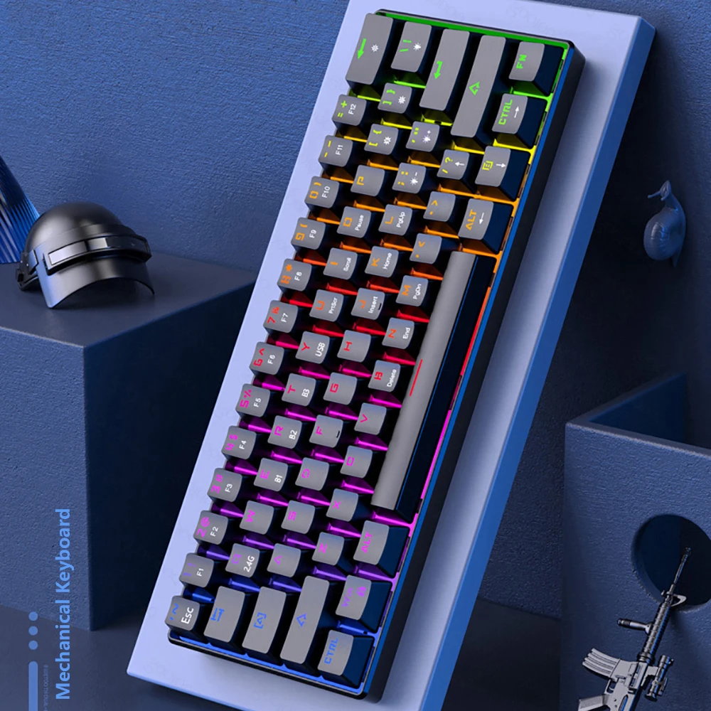 

Клавиатура механическая, 61 клавиша, USB, проводная, Bluetooth светодиодный светодиодная подсветка, оси PBT, механическая клавиатура, оптические пер...