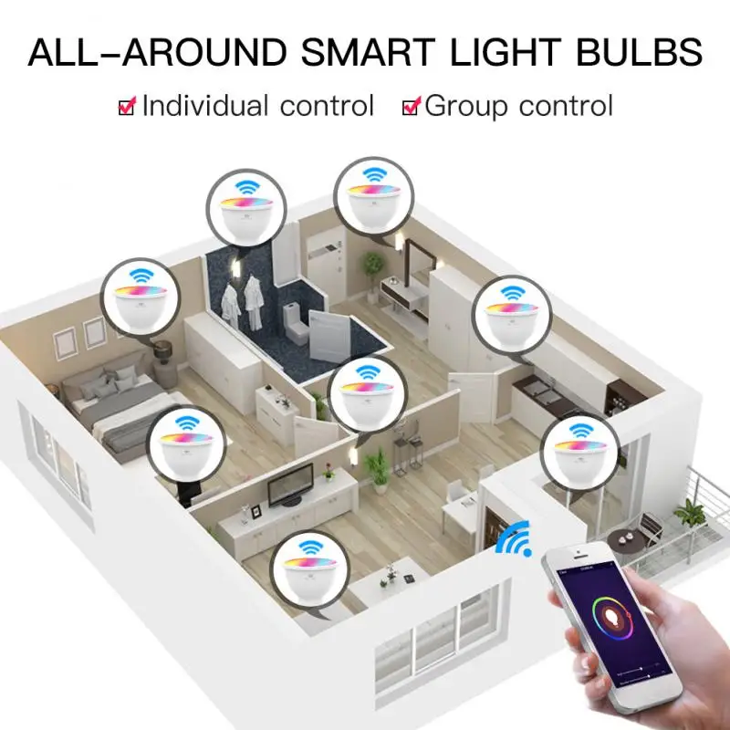 

GU10 WiFi Smart Bulb 4.5W RGB+2800-6200K C+W LED Lamp Cup with Dimmable Timer Function Magic Bulb Works for Amazon / Google Home