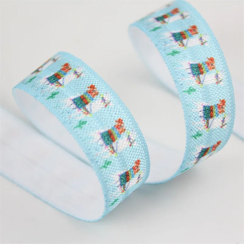 

5/8" Blue alpaca heat-transfer elastic foe printed ribbon 16mm diy girls handmade bow ribbons for degift wrap tape ribbons
