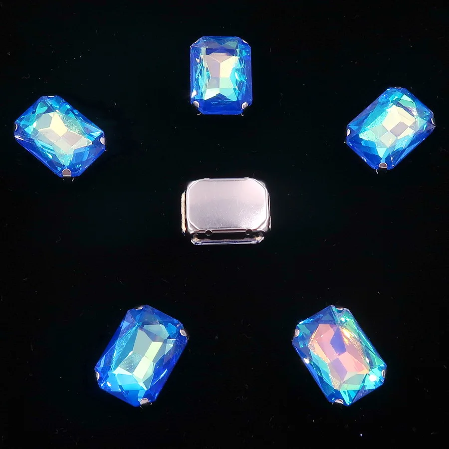 A11 Sapphire AB Серебряный металлический коготь 20 шт/п Радужный и Желейный AB стеклянный кристалл 13*18 мм прямоугольная форма пришитые Стразы бусины ручной работы diy отделка - Цвет: A11 Sapphire AB