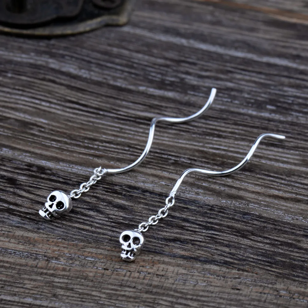 MYTHIC AGE Настоящее серебро 925 пробы винтажный маленький скелет череп ушные линии