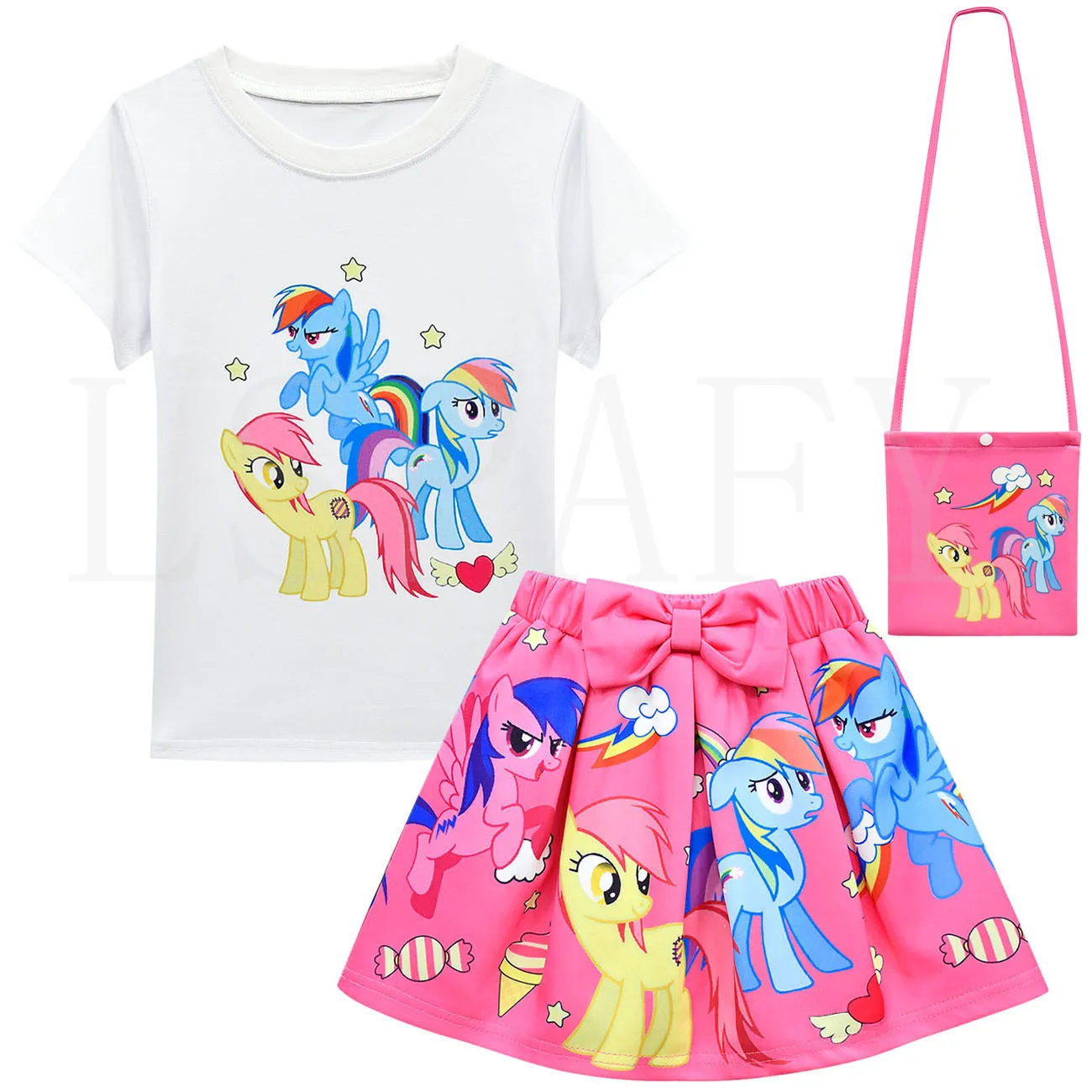 Комплект одежды для девочек детская летняя короткая футболка с рисунком пони